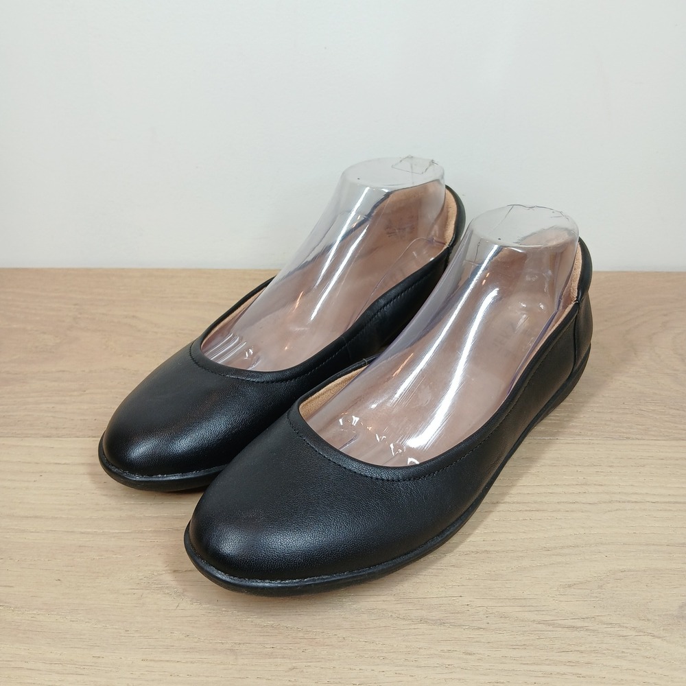 Naturalizer Flats Women 10M Black Leather Round Toe Comfort Minimalist Classic